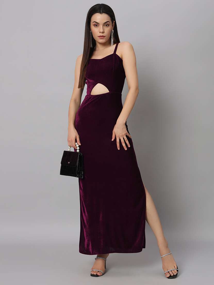 women solid sholuder strap slim fit bodycon maxi dress - 22005443 -  Standard Image - 1