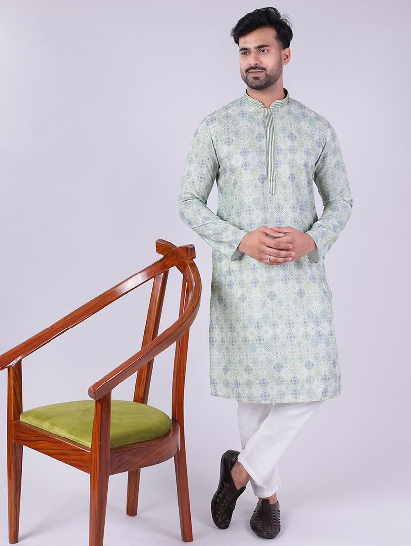 men printed mandarin neck kurta pyjama ethnic wear set - 22005480 -  Standard Image - 1