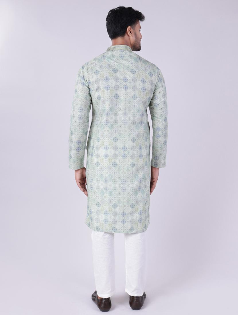 men printed mandarin neck kurta pyjama ethnic wear set - 22005480 - Standard Image - 4