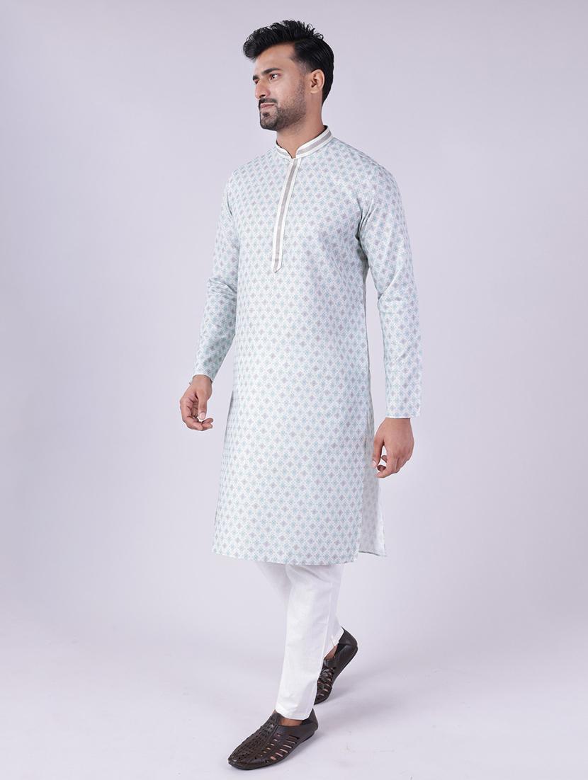 men printed mandarin neck kurta pyjama ethnic wear set - 22005481 -  Standard Image - 1
