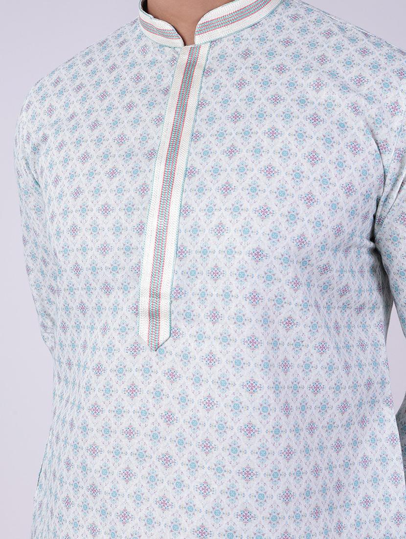 men printed mandarin neck kurta pyjama ethnic wear set - 22005481 - Standard Image - 4