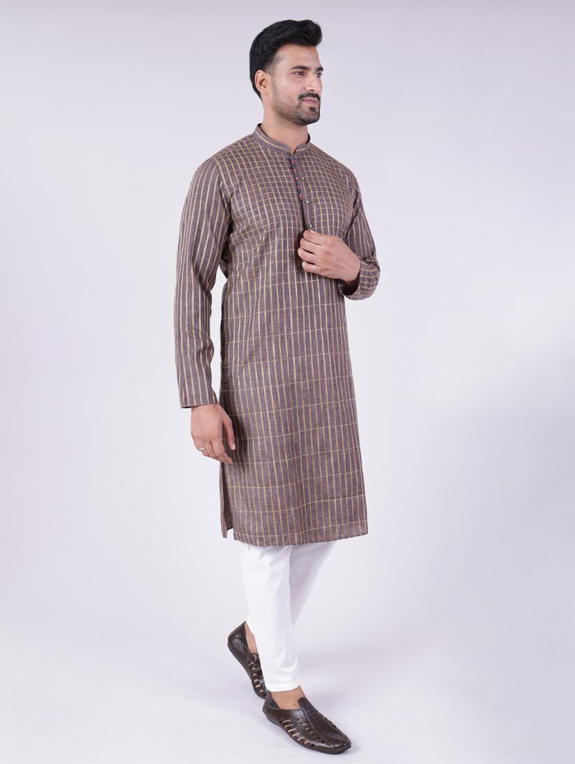 men checkered mandarin neck kurta pyjama ethnic wear set - 22005495 -  Standard Image - 1