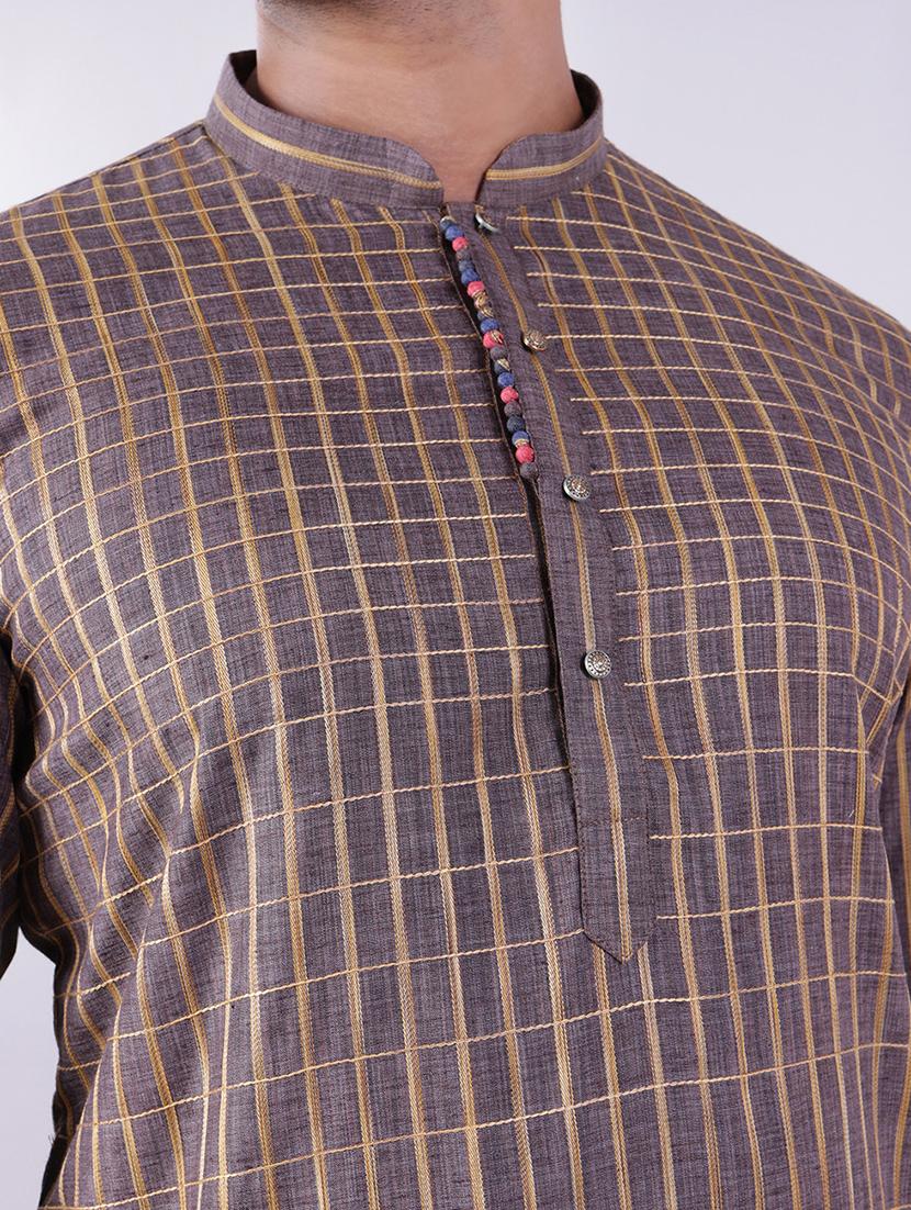 men checkered mandarin neck kurta pyjama ethnic wear set - 22005495 - Standard Image - 4