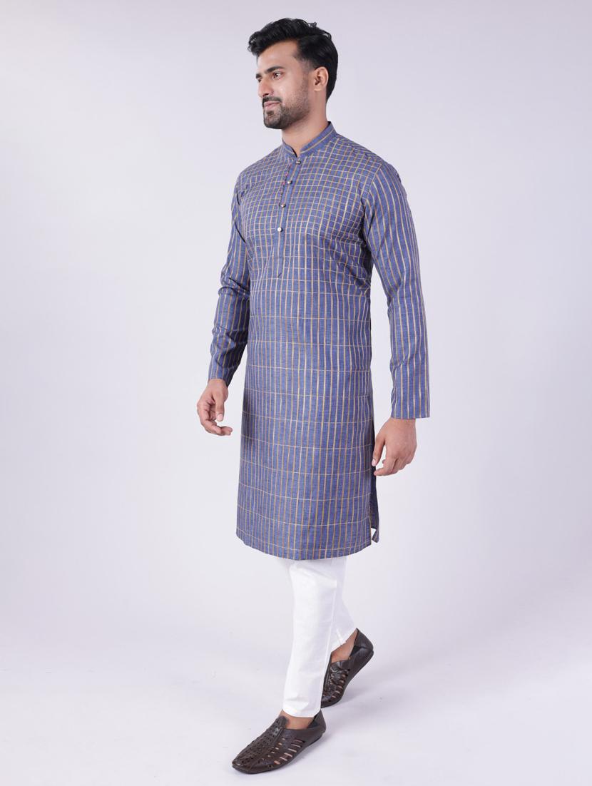men checkered mandarin neck kurta pyjama ethnic wear set - 22005496 -  Standard Image - 1