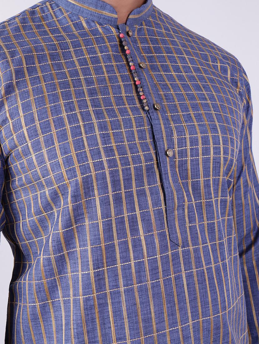 men checkered mandarin neck kurta pyjama ethnic wear set - 22005496 - Standard Image - 4