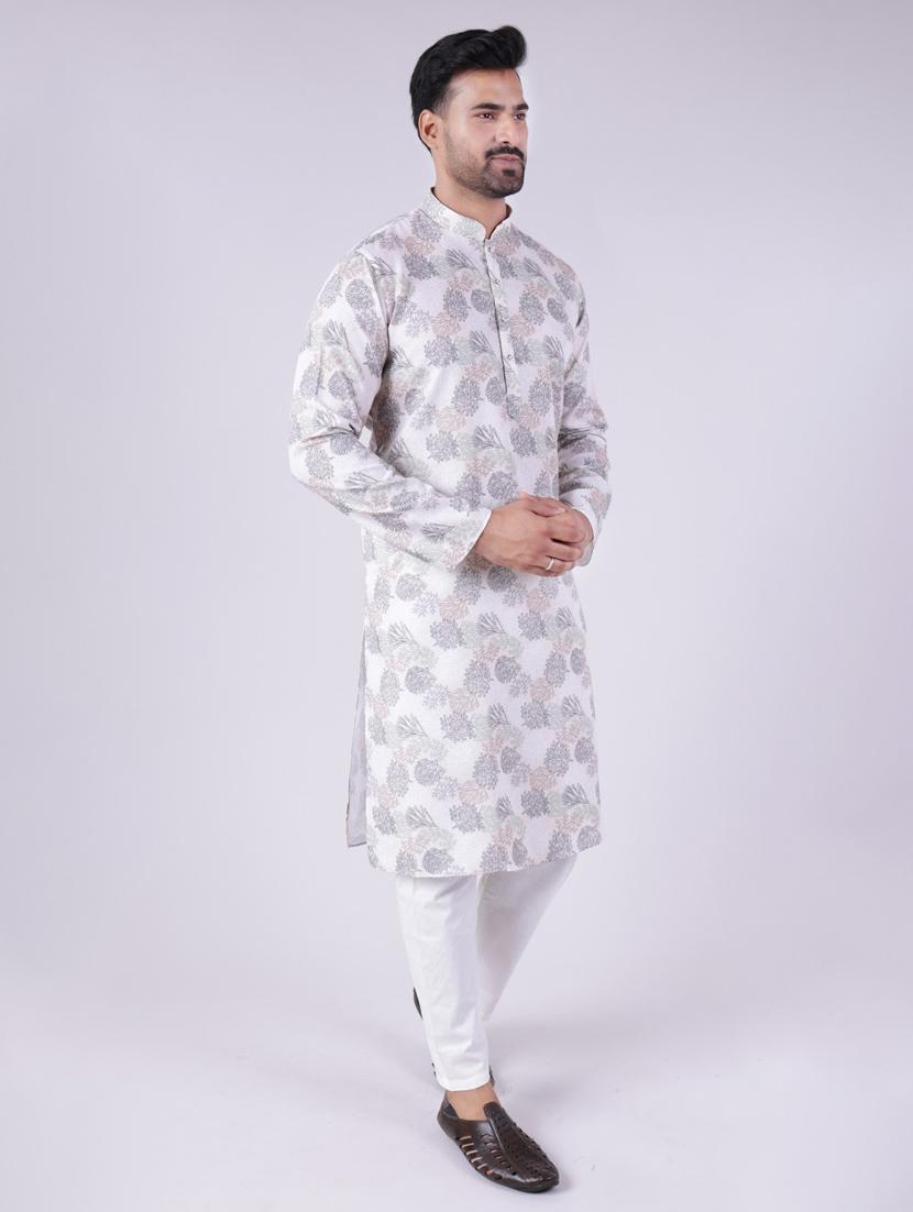 men printed mandarin neck kurta pyjama ethnic wear set - 22005497 -  Standard Image - 1
