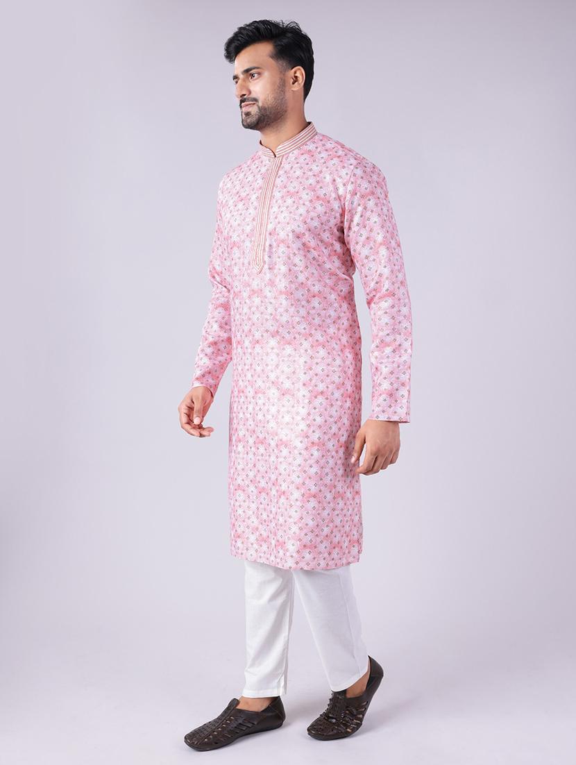 men printed mandarin neck kurta pyjama ethnic wear set - 22005500 - Standard Image - 1