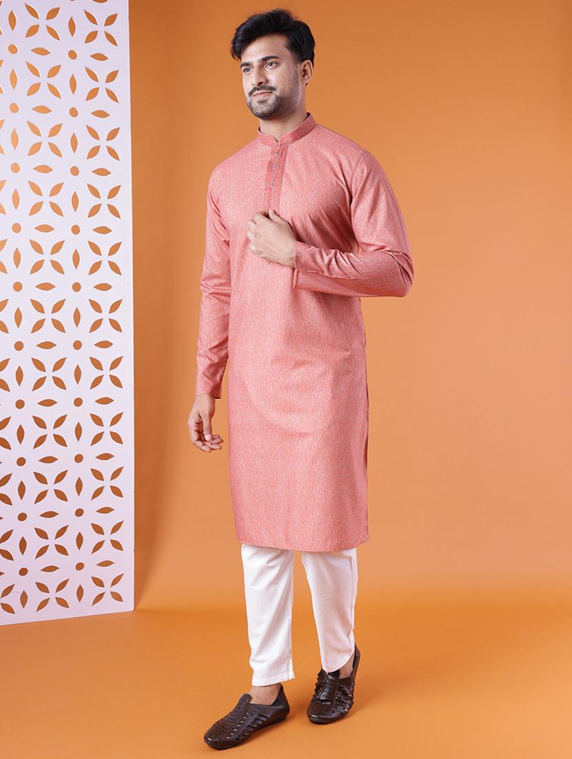 men printed mandarin neck kurta pyjama ethnic wear set - 22005503 - Standard Image - 1