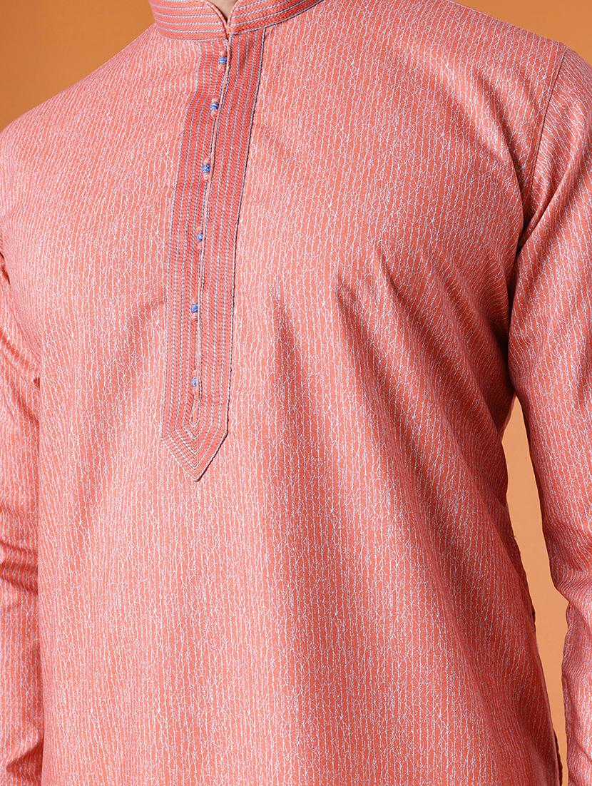 men printed mandarin neck kurta pyjama ethnic wear set - 22005503 - Standard Image - 4