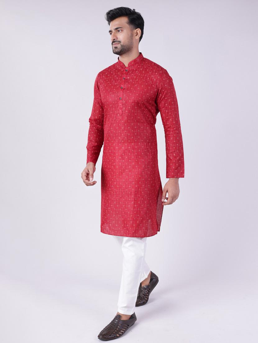 men self design mandarin neck kurta pyjama ethnic wear set - 22005504 - Standard Image - 1