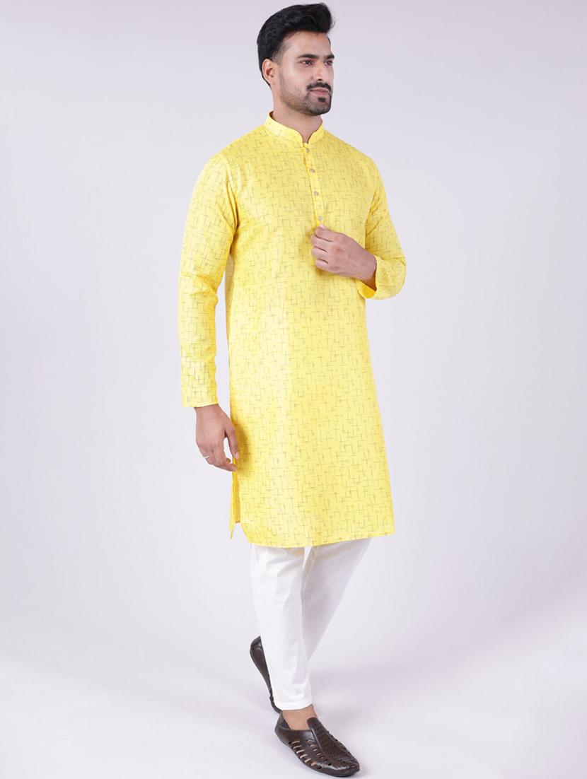 men self design mandarin neck kurta pyjama ethnic wear set - 22005505 - Standard Image - 1