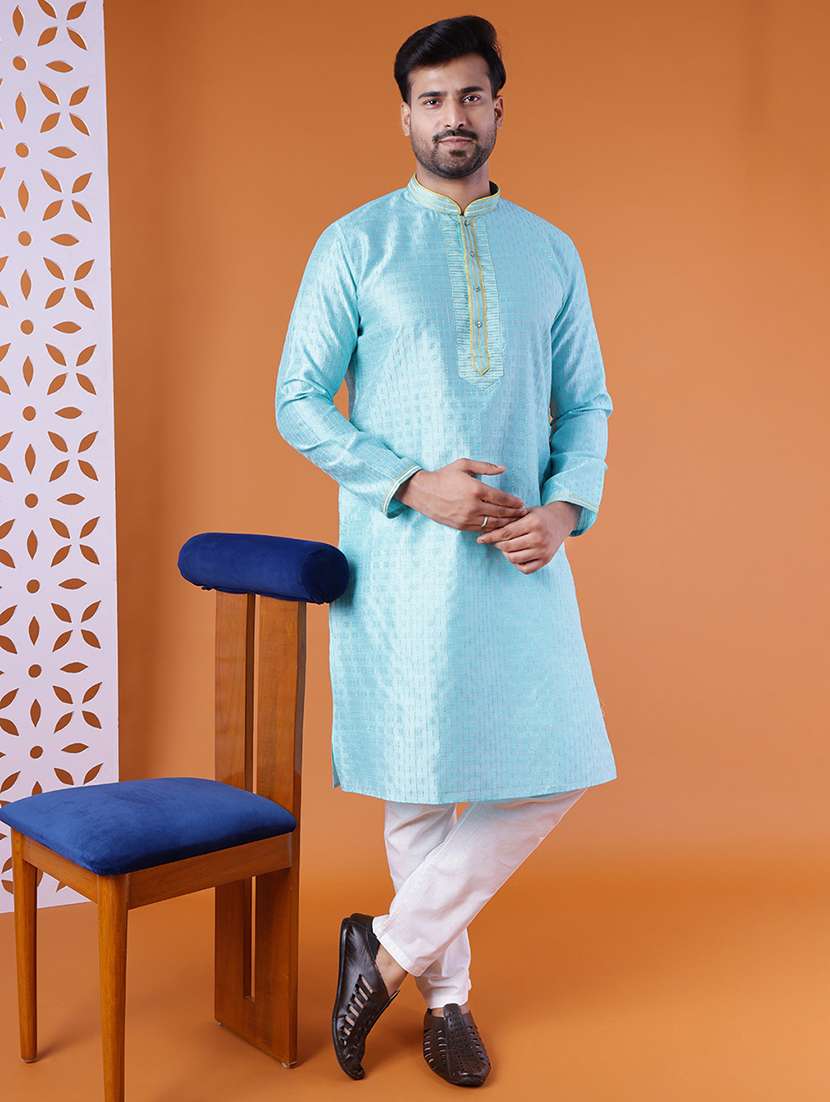 men self design mandarin neck kurta pyjama ethnic wear set - 22005506 - Zoom Image - 0