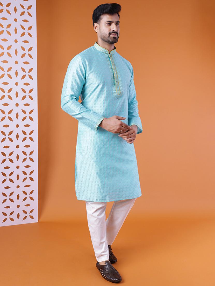 men self design mandarin neck kurta pyjama ethnic wear set - 22005506 -  Standard Image - 1