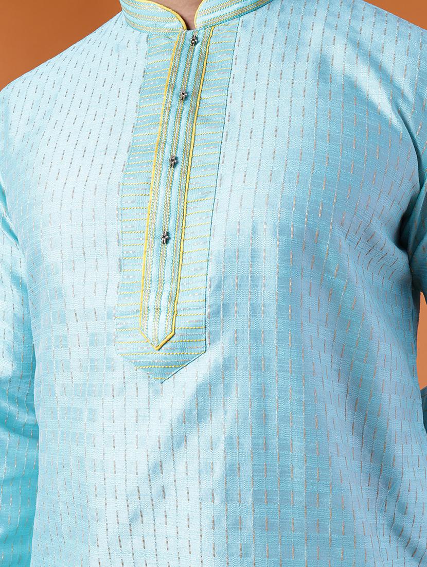 men self design mandarin neck kurta pyjama ethnic wear set - 22005506 - Standard Image - 4