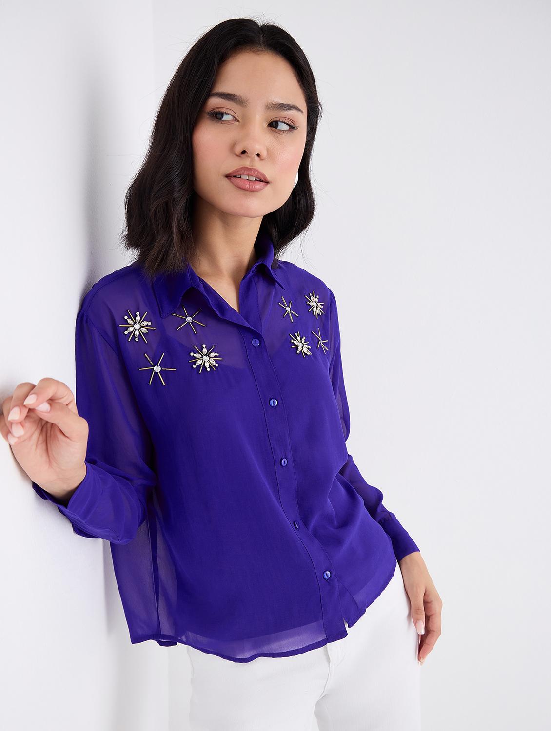 women solid with work long sleeve regular fit shirt - 22005809 -  Zoom Image - 0