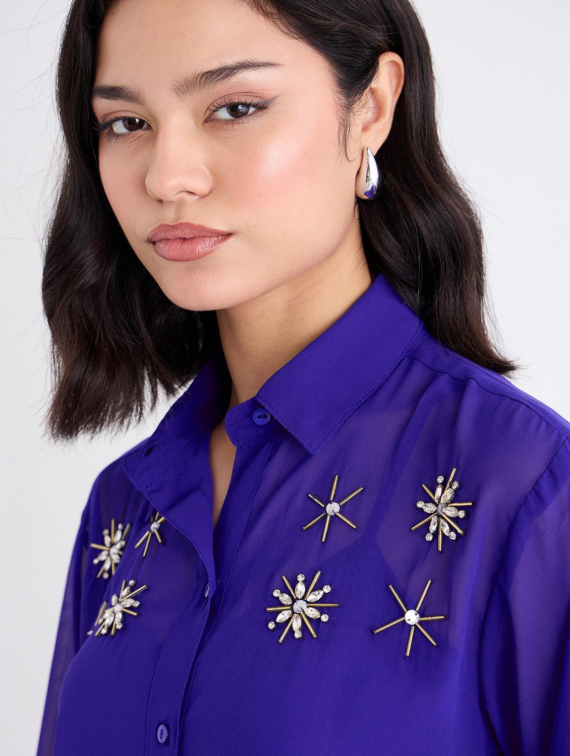 women solid with work long sleeve regular fit shirt - 22005809 - Standard Image - 4