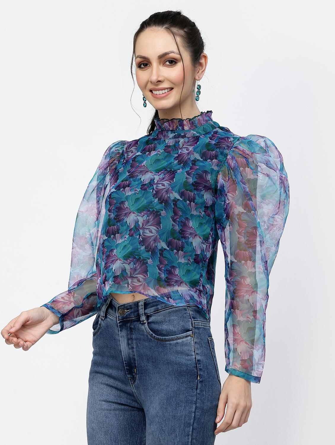 women floral print puff sleeve regular top - 22006037 -  Standard Image - 1