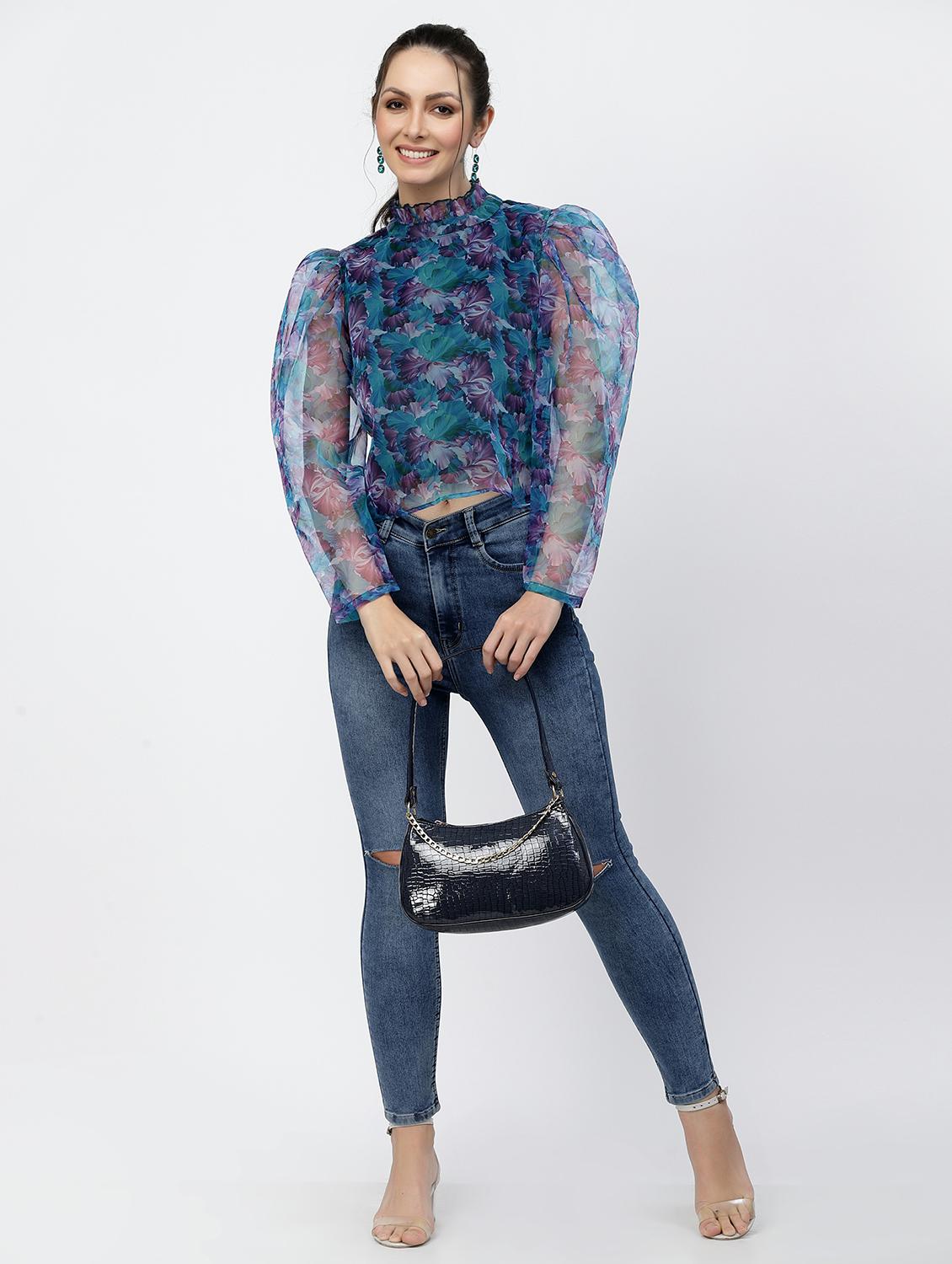 women floral print puff sleeve regular top - 22006037 - Standard Image - 4