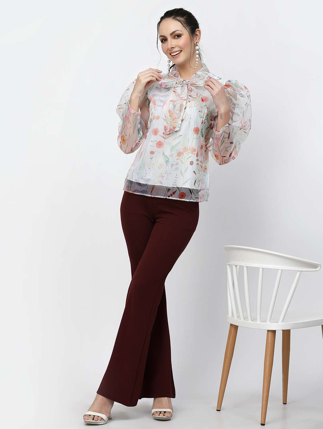 women floral print puff sleeve regular top - 22006038 - Standard Image - 4