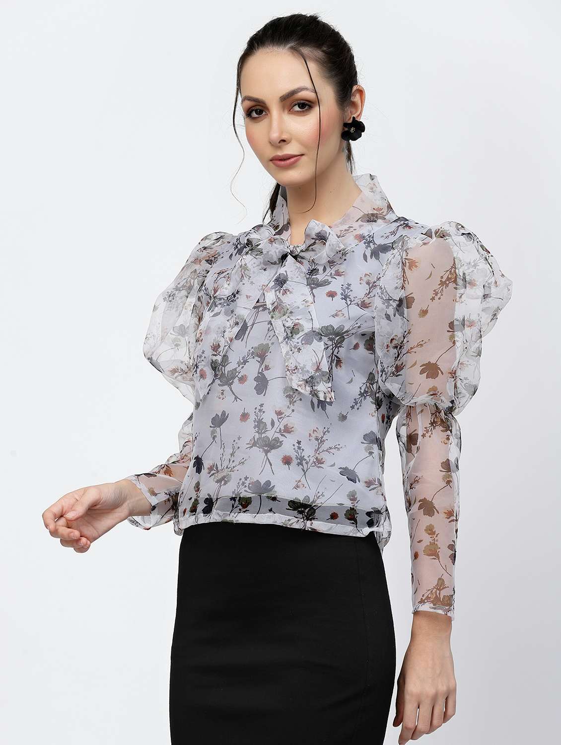 women floral print puff sleeve regular top - 22006039 -  Standard Image - 1