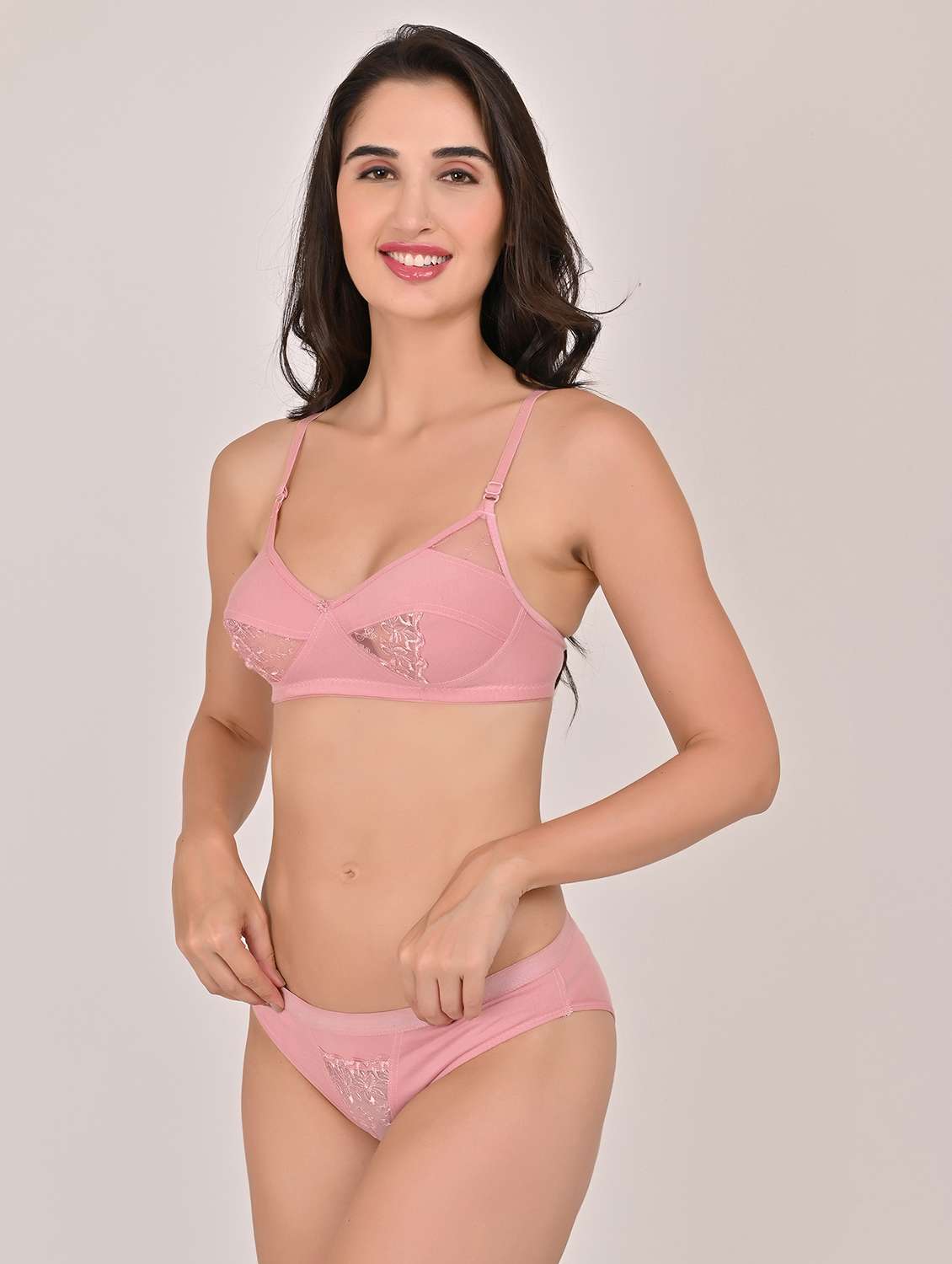 women solid lace bra and panty set - 22006192 -  Standard Image - 1