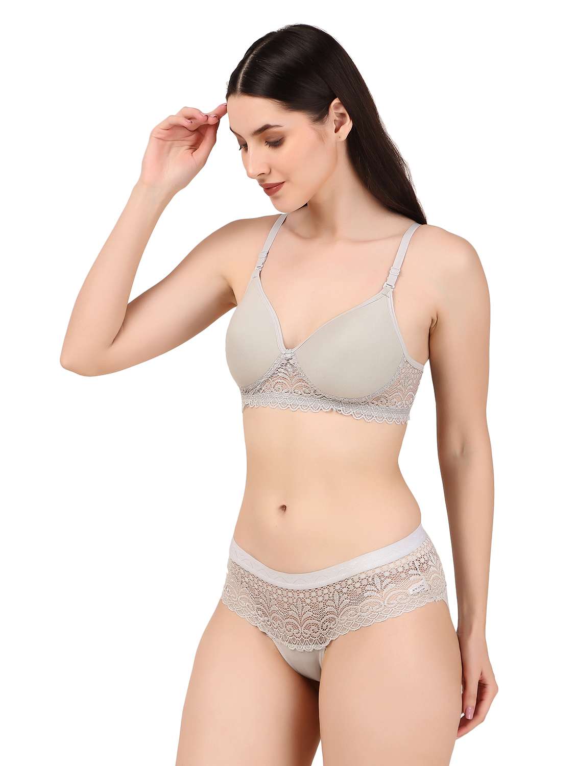 women solid lace bra and panty set - 22006202 -  Standard Image - 1