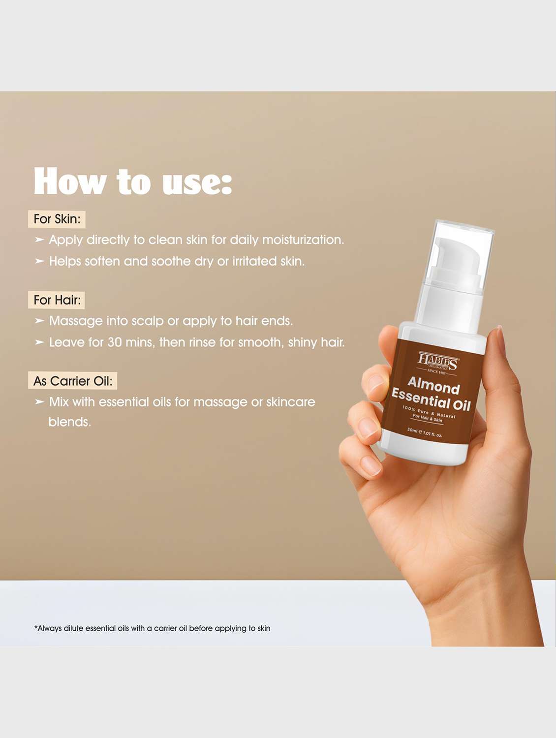 sweet almond carrier oil - 100% natural, cold-pressed for radiant skin, hair & massage 30ml - 22006214 -  Standard Image - 6