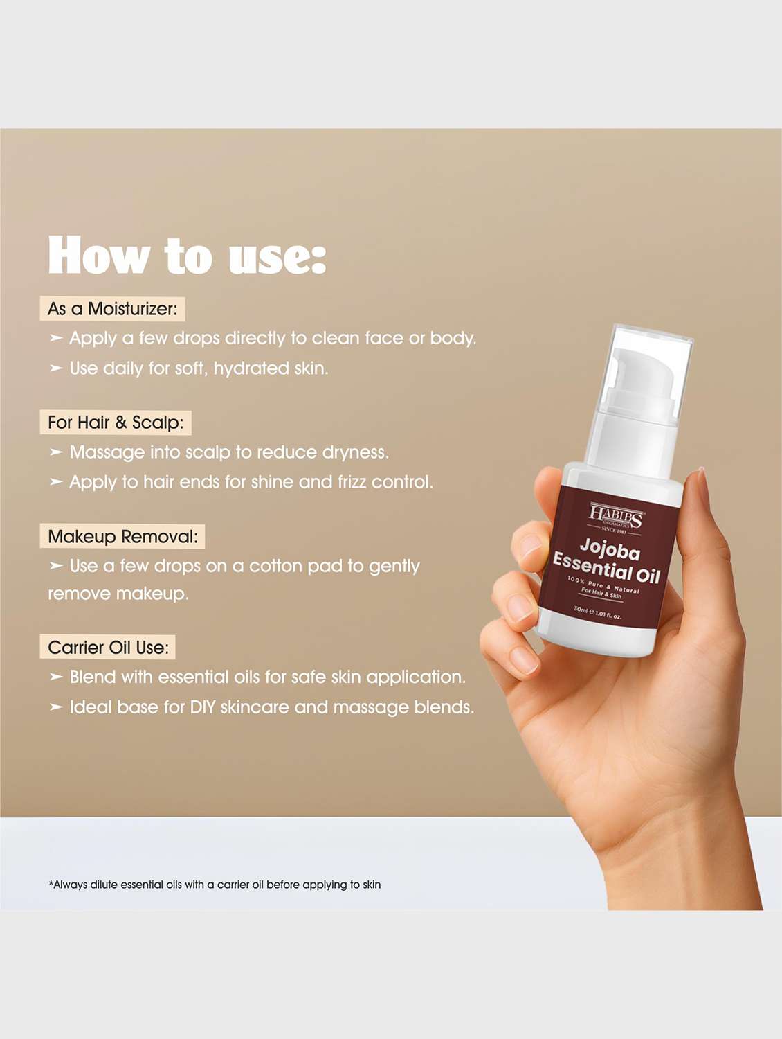jojoba carrier oil - 100% organic, cold-pressed for balanced skin, hair & acne control 30ml - 22006215 - Standard Image - 6