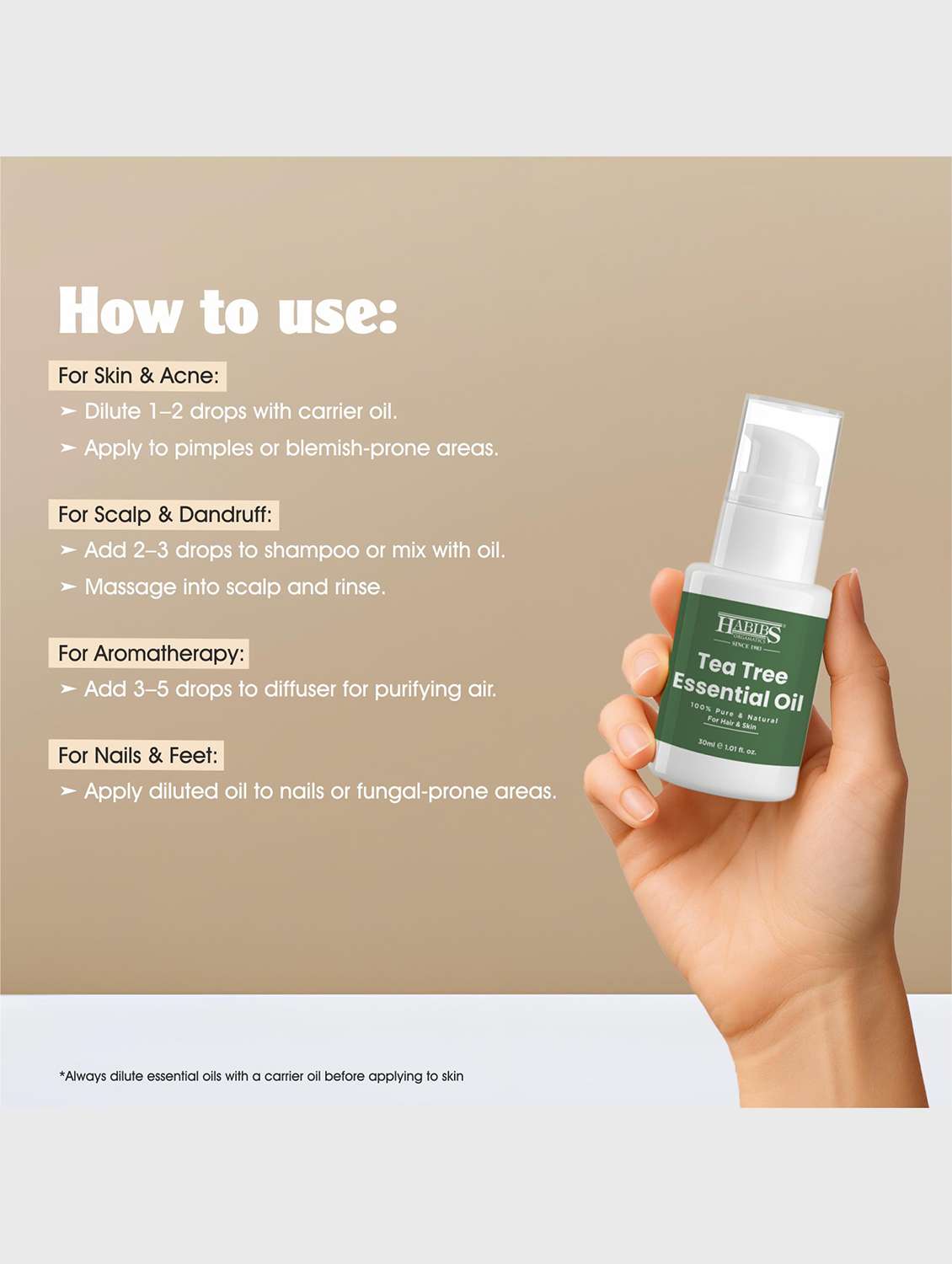 tea tree essential oil for acne, skin & hair 100% undiluted, therapeutic grade 30ml - 22006219 - Standard Image - 6