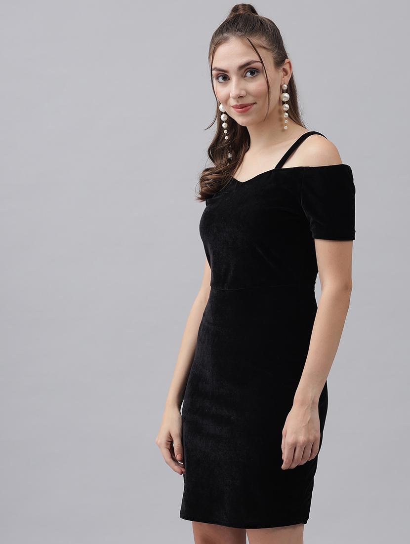 women solid cold sholuder slim fit bodycon mini dress - 22006225 -  Standard Image - 1