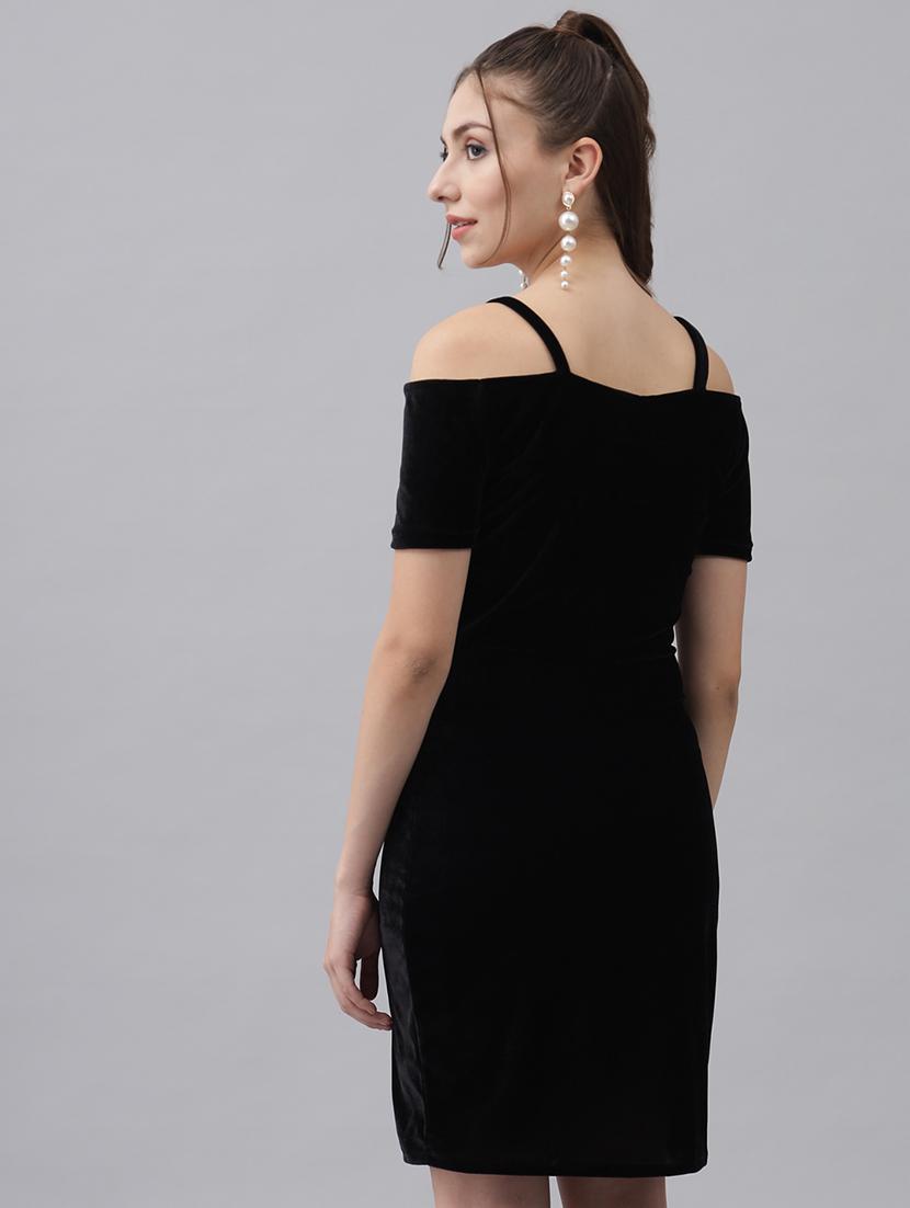 women solid cold sholuder slim fit bodycon mini dress - 22006225 - Standard Image - 4