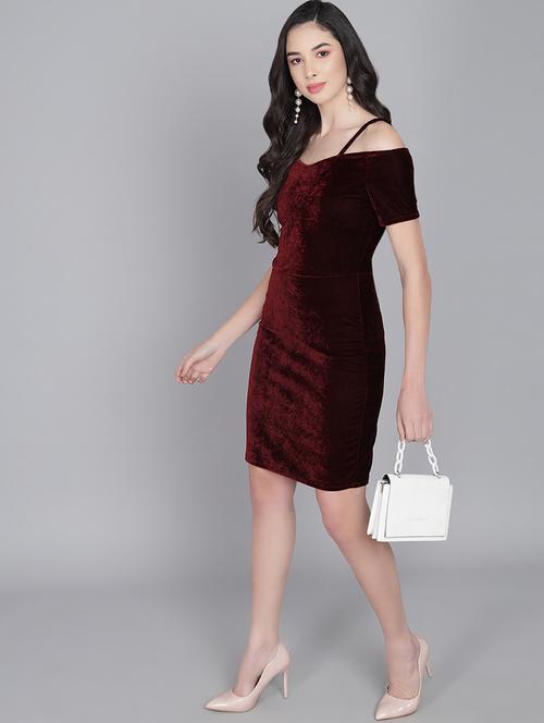 women solid cold sholuder slim fit bodycon mini dress - 22006230 - Standard Image - 0