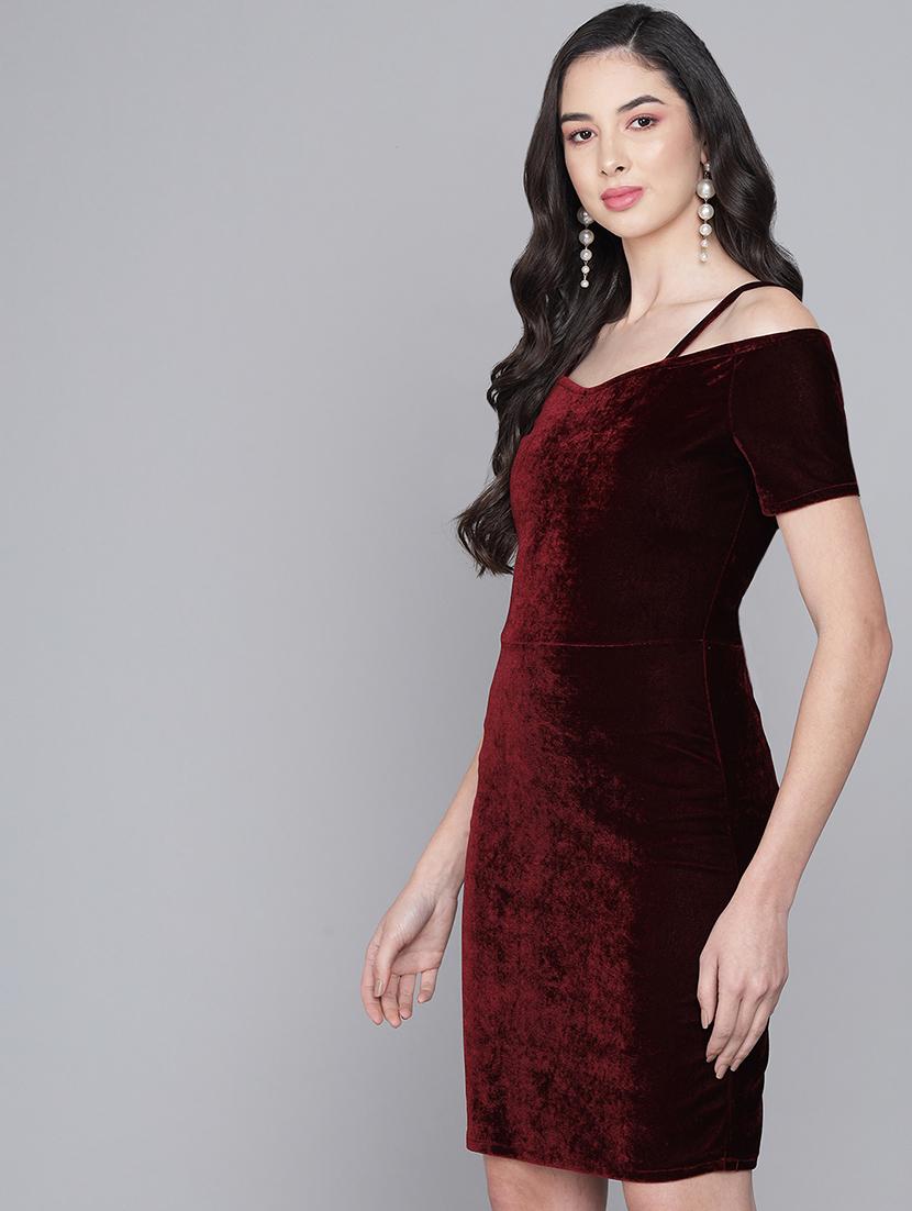 women solid cold sholuder slim fit bodycon mini dress - 22006230 - Standard Image - 1