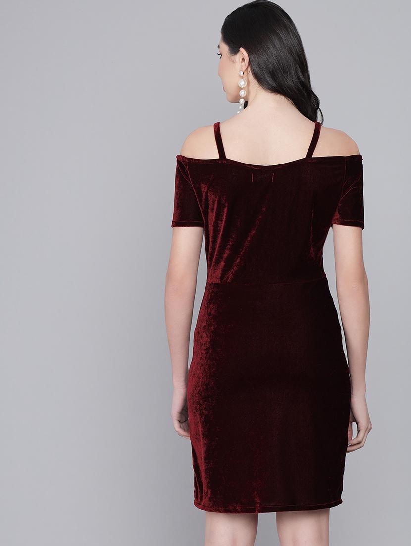 women solid cold sholuder slim fit bodycon mini dress - 22006230 - Standard Image - 4