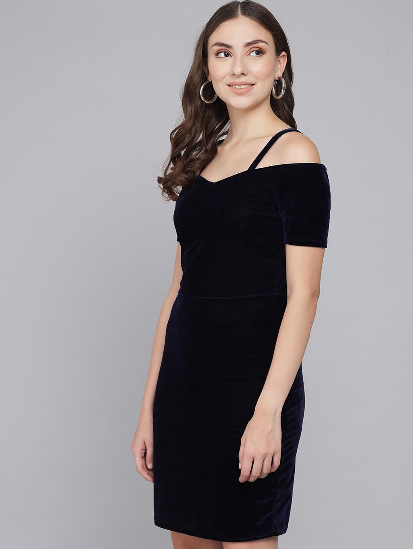 women solid cold sholuder slim fit bodycon mini dress - 22006231 - Standard Image - 1