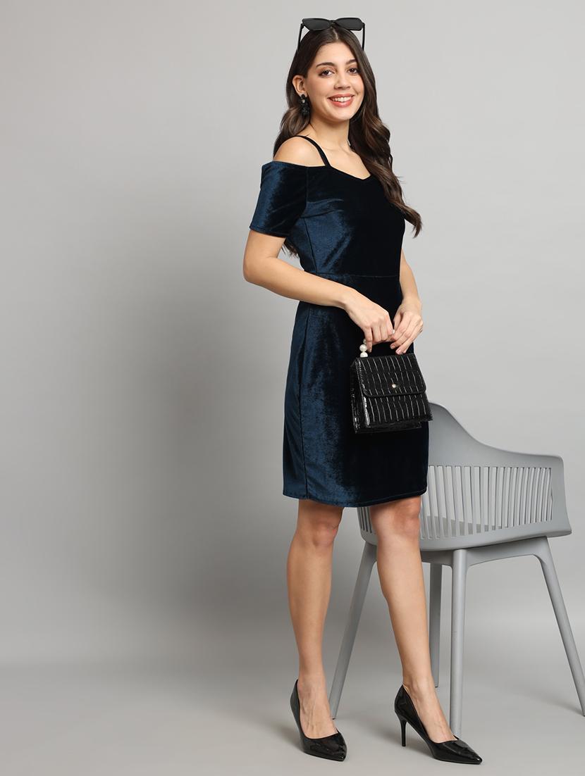 women solid cold sholuder slim fit bodycon mini dress - 22006232 - Zoom Image - 0