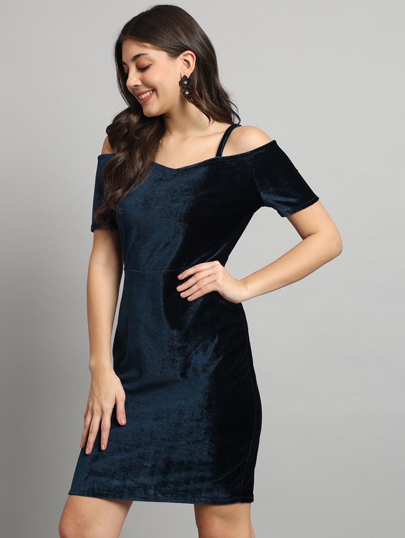 women solid cold sholuder slim fit bodycon mini dress - 22006232 - Standard Image - 1