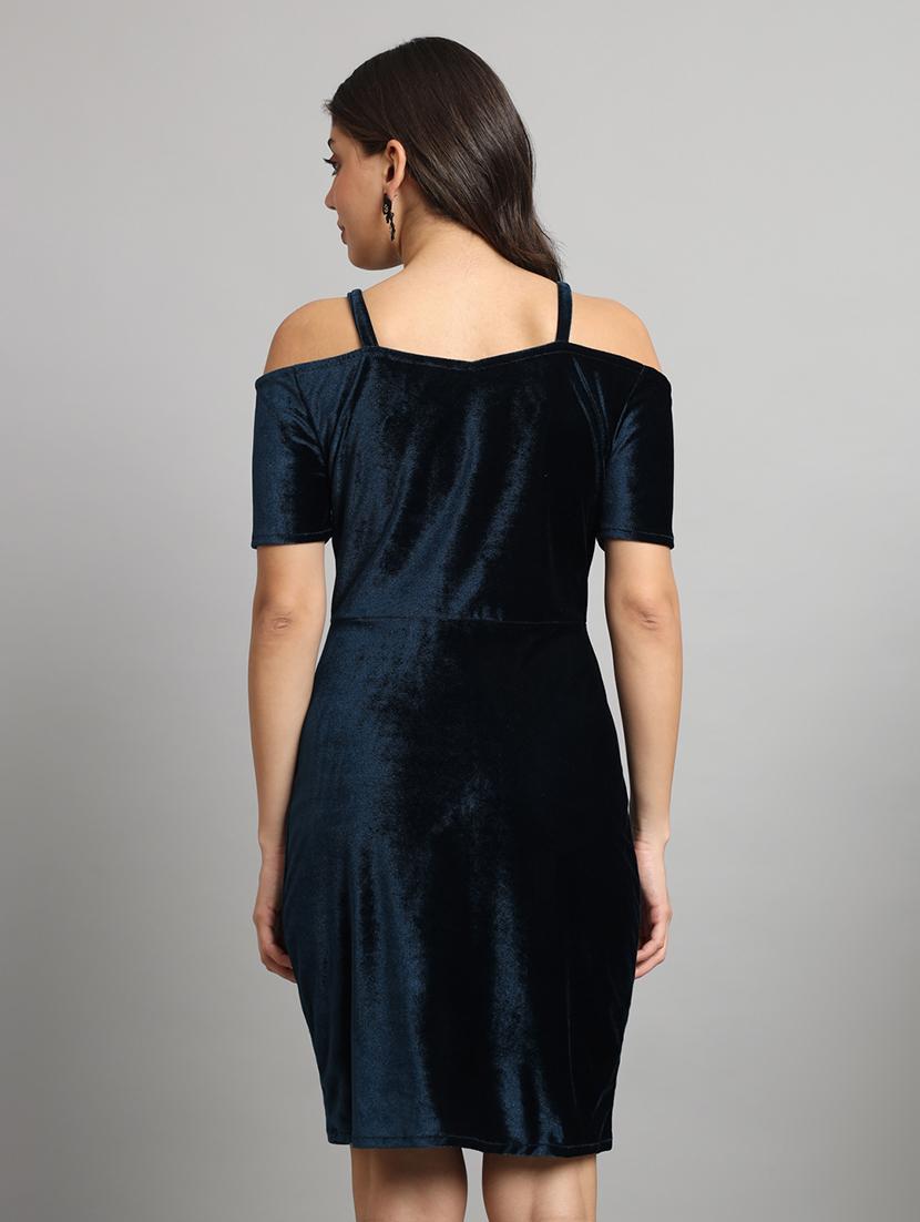 women solid cold sholuder slim fit bodycon mini dress - 22006232 - Standard Image - 4