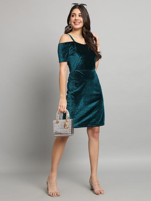 women solid cold sholuder slim fit bodycon mini dress - 22006233 - Standard Image - 0