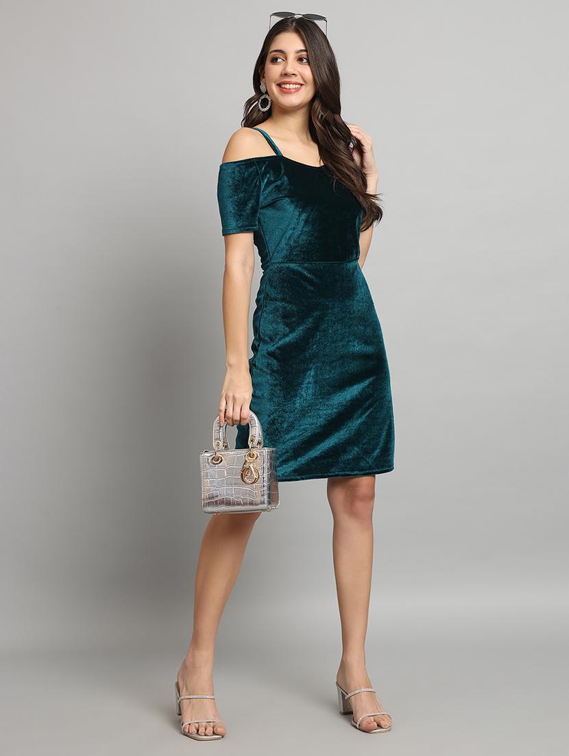 women solid cold sholuder slim fit bodycon mini dress - 22006233 - Zoom Image - 0