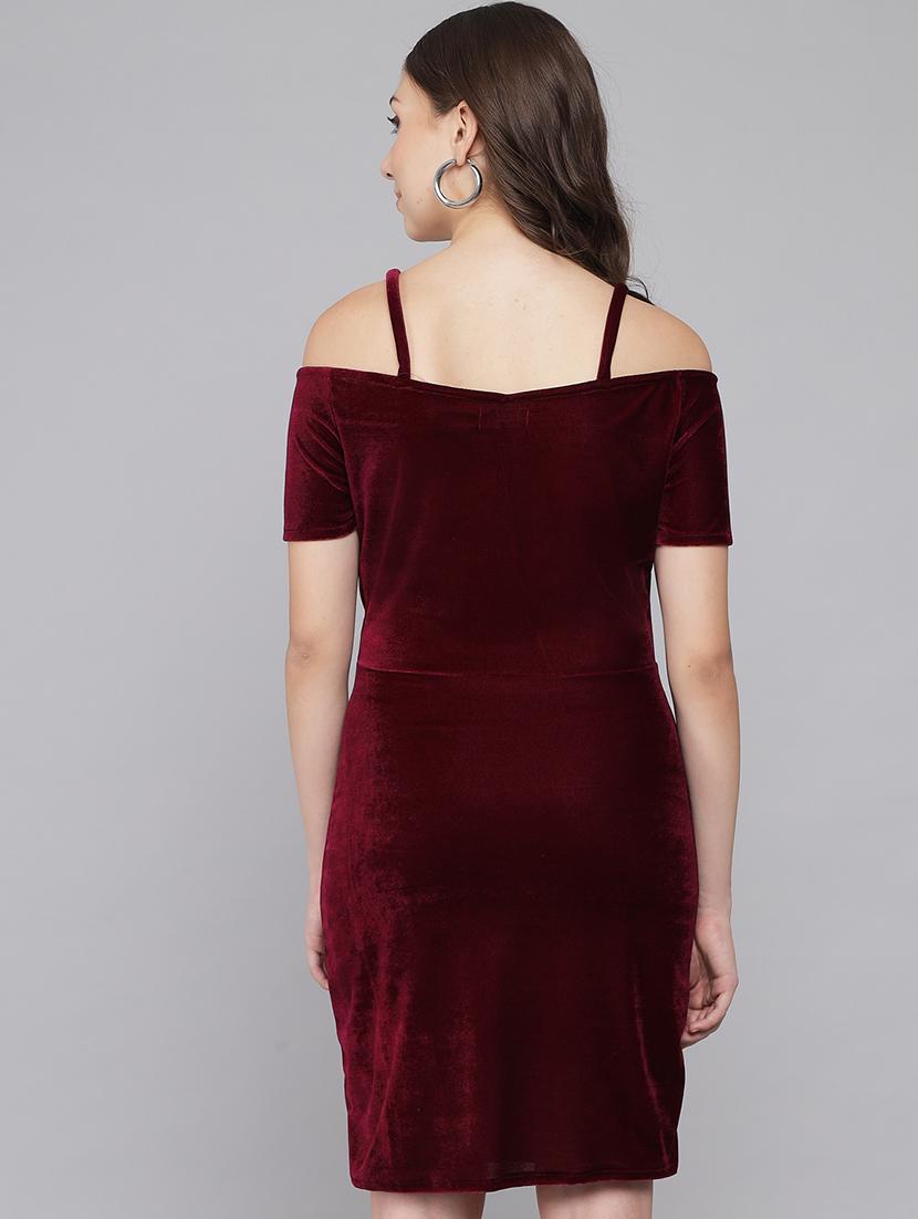women solid cold sholuder slim fit bodycon mini dress - 22006234 - Standard Image - 4