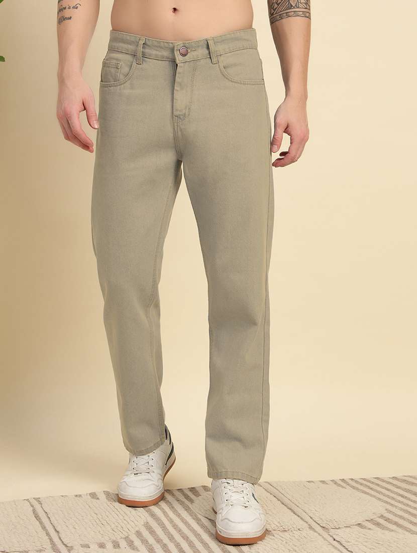 men plain mid rise full length jeans