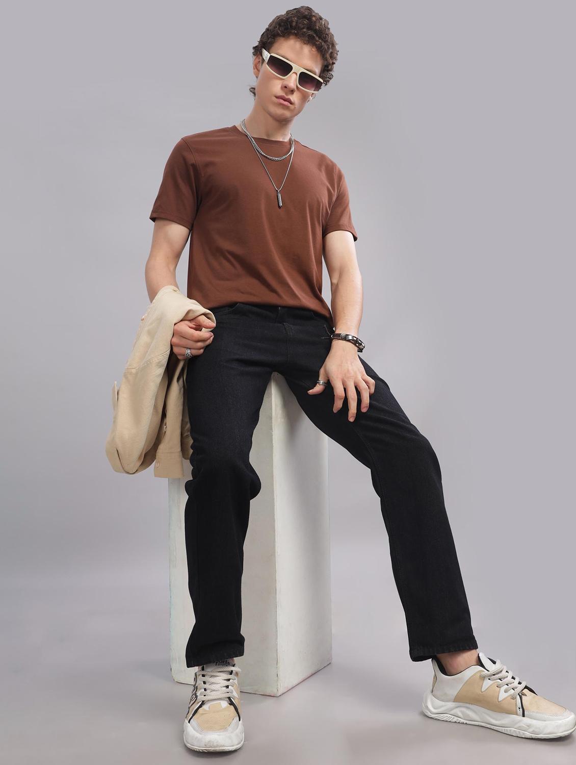 men plain mid rise full length straight fit jeans - 22006249 - Standard Image - 4