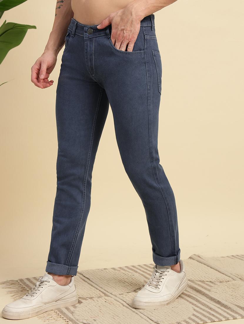 men plain mid rise full length slim fit jeans - 22006250 -  Standard Image - 1