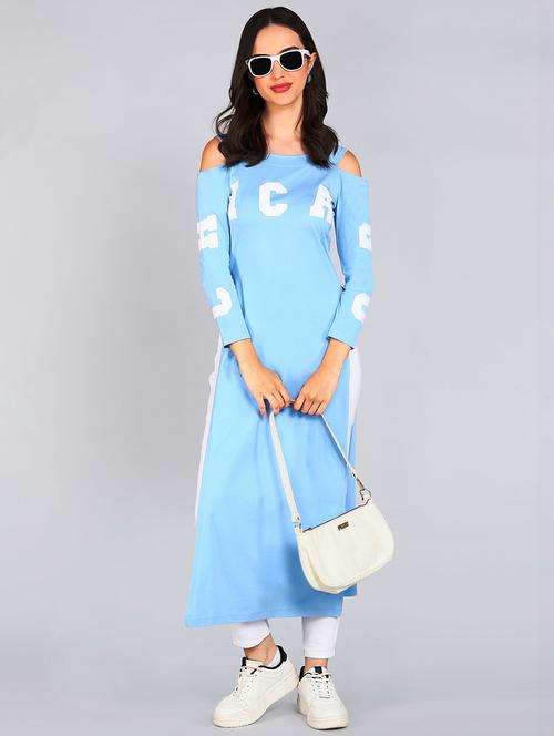 women typographic cold shoulder long top - 22006251 - Standard Image - 0
