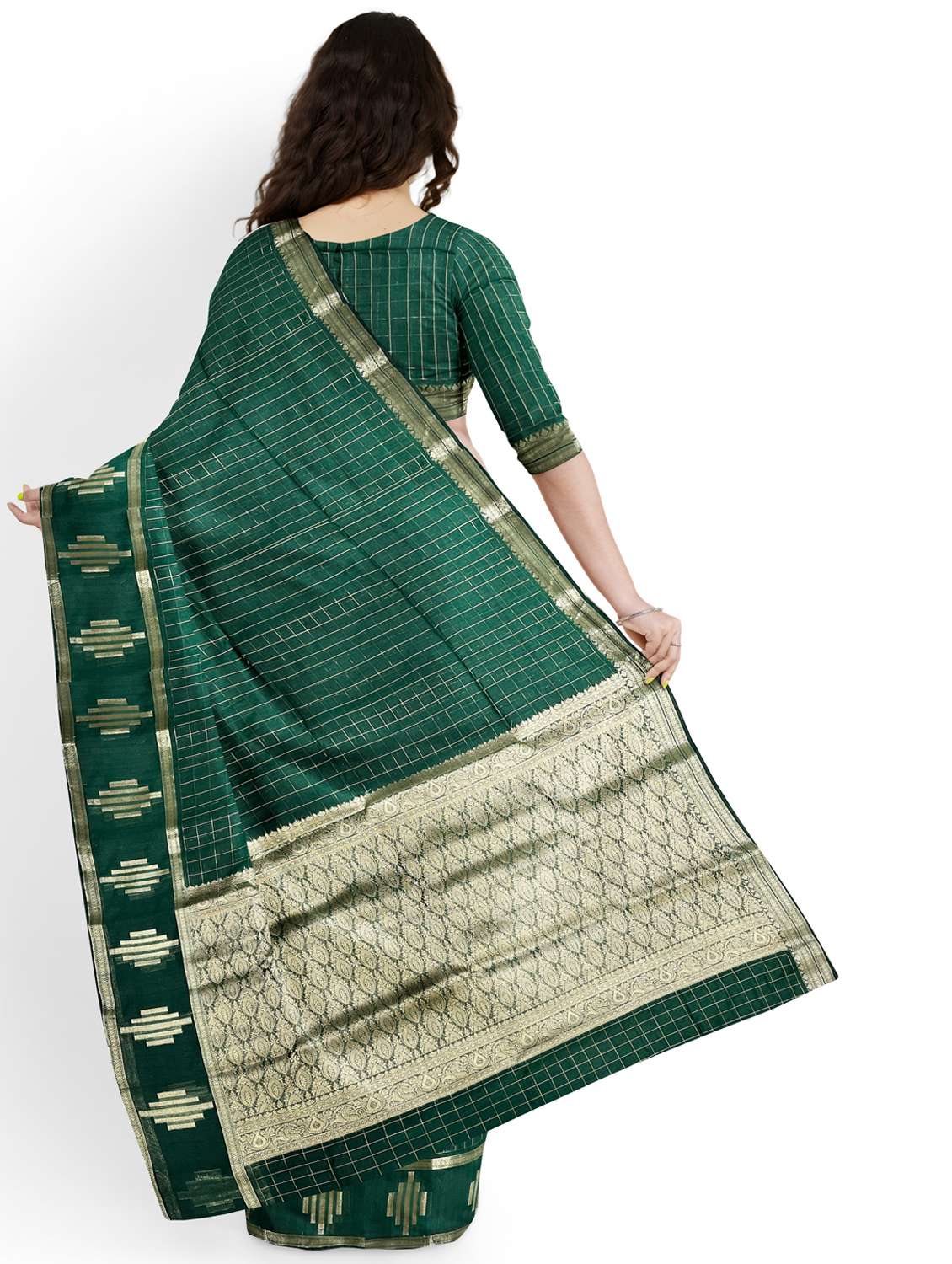 women checkered bordered saree with blouse - 22006266 -  Standard Image - 1