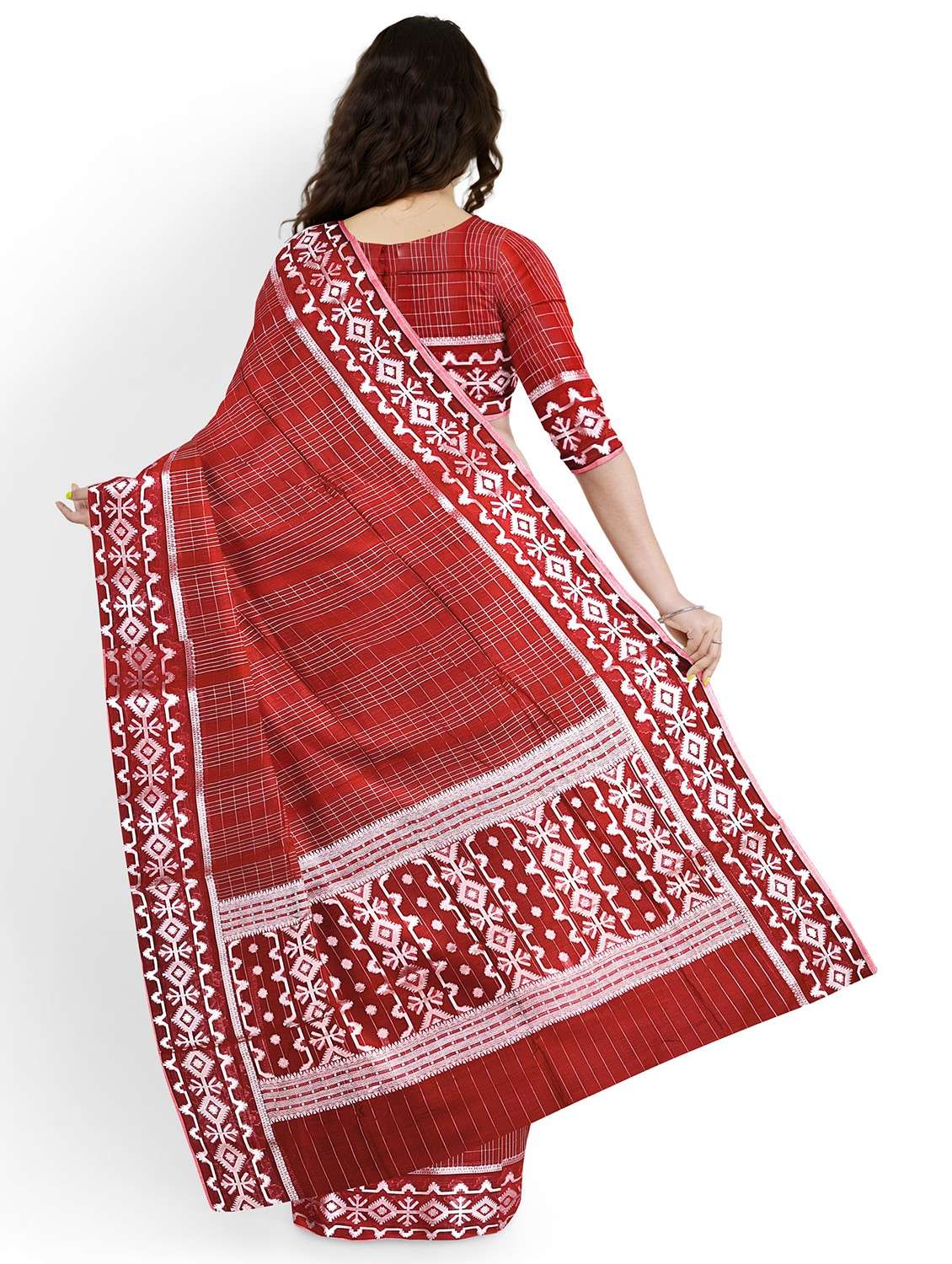 women checkered bordered saree with blouse - 22006270 -  Standard Image - 1