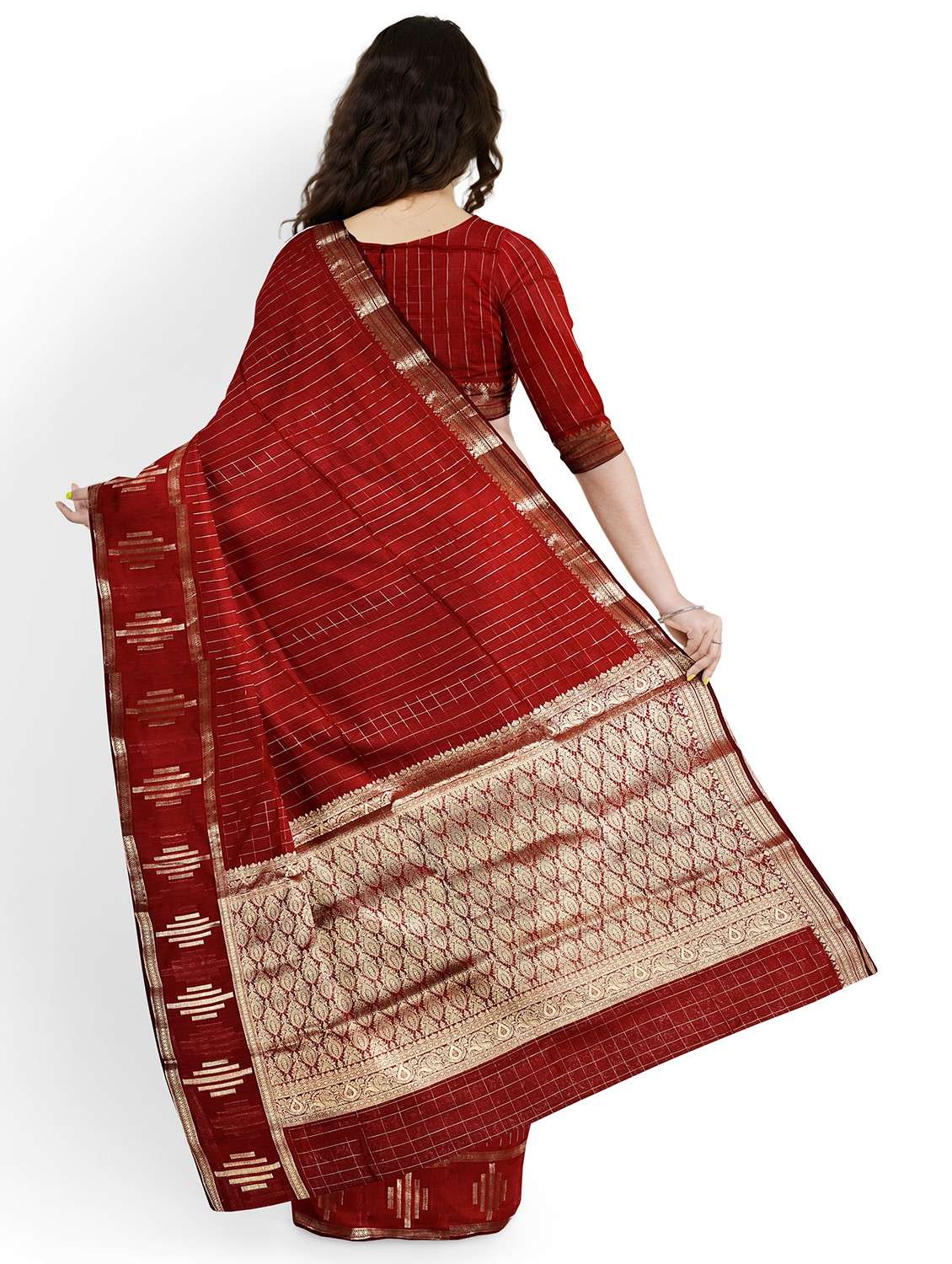 women striped bordered saree with blouse - 22006272 -  Standard Image - 1