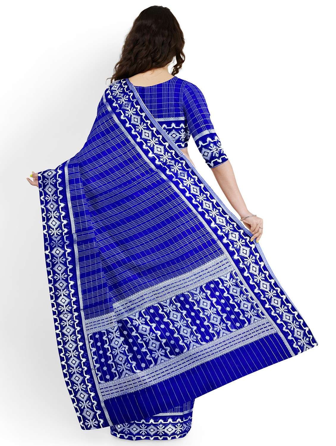 women checkered bordered saree with blouse - 22006273 -  Standard Image - 1
