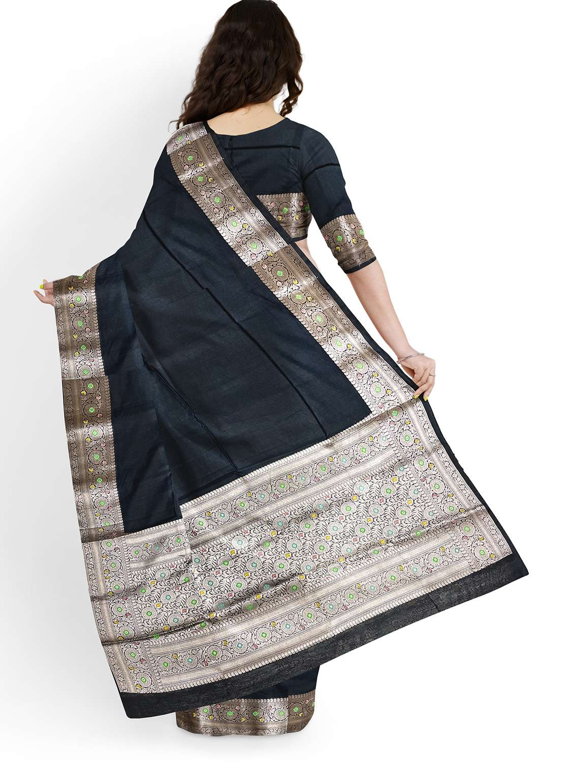women solid with bordered saree with blouse - 22006275 -  Standard Image - 1